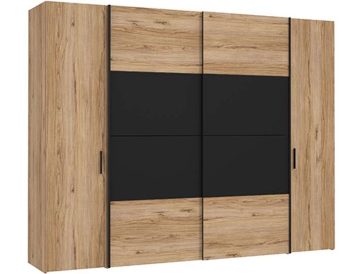 Armoire 4 portes dont 2 coulissantes Dalate Chene Artisan/noir - Basika