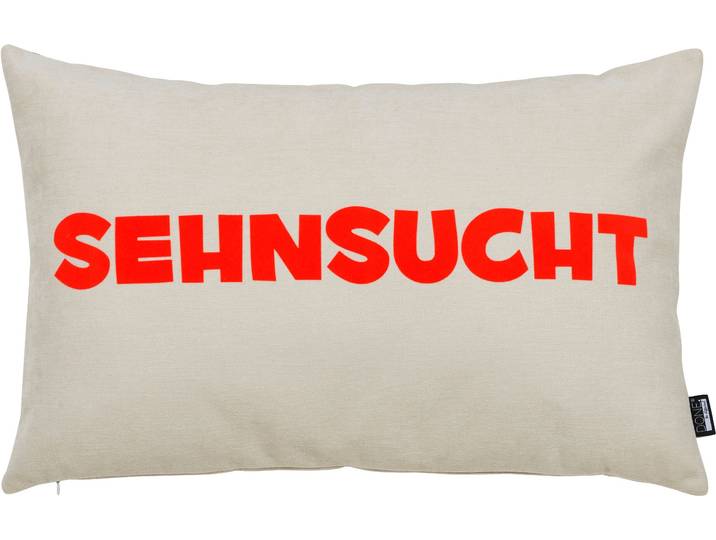 Dekokissen DONE. SEHNSUCHT , beige (beige, neon orange, schriftzug), B:40cm L:60cm, Polyester, Dekokissen_Sitzkissen_Kissenhüllen, Dekokissen, Extra weiche Haptik