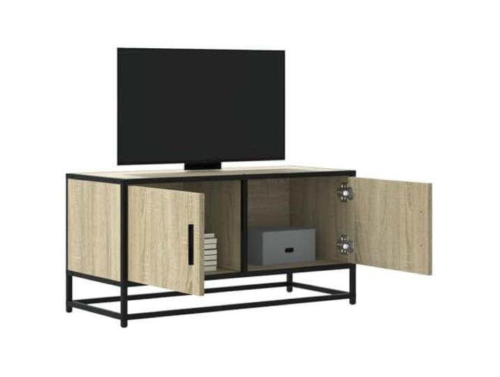HEFZGDB TV-Schrank Sonoma-Eiche 80x34,5x40 cm Holzwerkstoff und Metall mit Stauraum, Industriestil Lowboard, robuste Oberplatte für Fernseher und Multimedia-Geräte, langlebiges