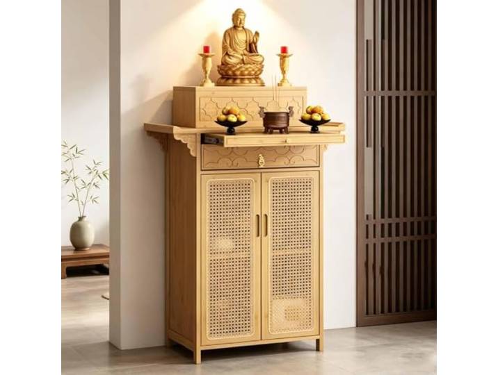 Altartisch, Meditationstisch，Bambus Altarschrank，Opfertisch, Heimschrein Mit Schubladen, Schrank, Puja-Tisch，Hausaltar, Gebetstisch，Buddha-Nischenständer, Für Gebet Meditation Puja
