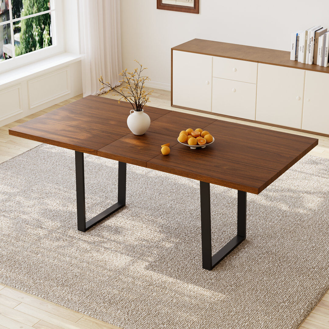 Borough Wharf 170 cm Extendable Rectangular Dining Table with Steel Base Dark Brown Wood