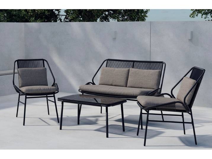 Garten Loungeset Talora – 4 teiliges Set mit Stühlen aus Stahl - Schwarz - Luxusbetten24
