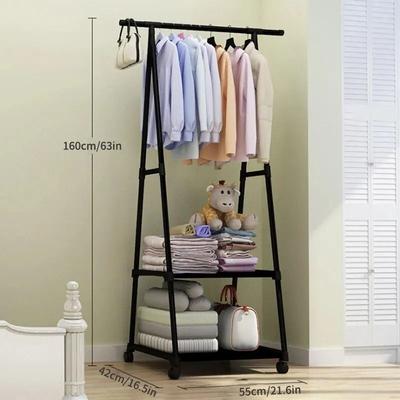 Uplift Essentials Simple Floor Mounted Clothes Hanger Rack With Shelves And Wheels black