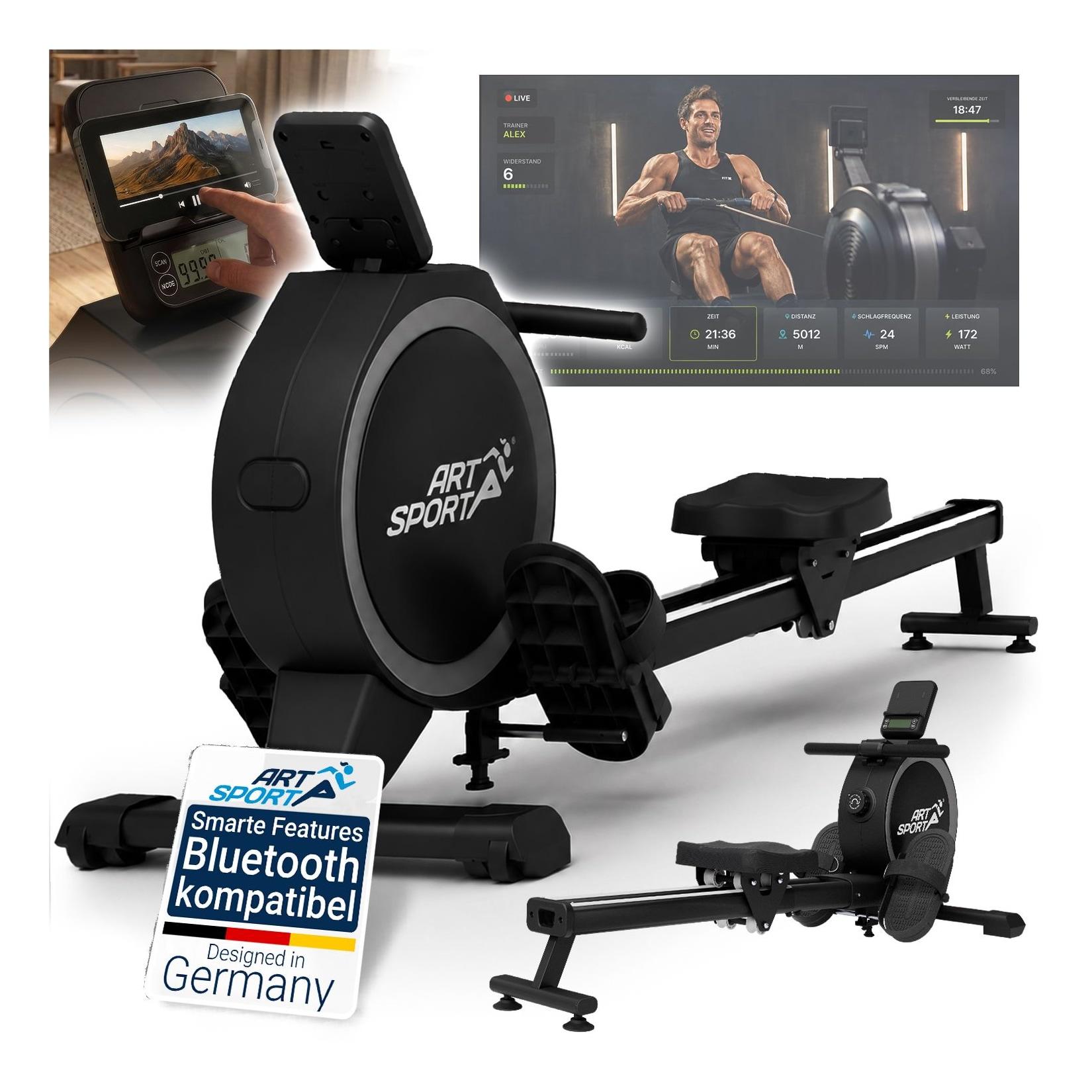 ARTSPORT® Rudergerät RowMaster schwarz - für Zuhause, Bremssystem mit 16 Stufen, ergonomischer Sitz, Handyhalterung, Heimtrainer bis 150 kg, rutschfest & leise