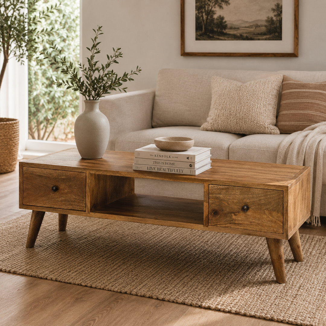 Union Rustic Wittel Solid Wood Solid Wood Coffee Table with Storage Oak