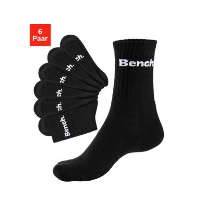 Tennissocken BENCH. "Damen Herren Sportsocken, Crew Socken", Damen, Gr. 39-42, schwarz (6x schwarz), Baumwolle, Baumwollmischung, Elasthan, Polyamid, unifarben, elastisch, Socken Tennissocken, mit Fuß Polsterung