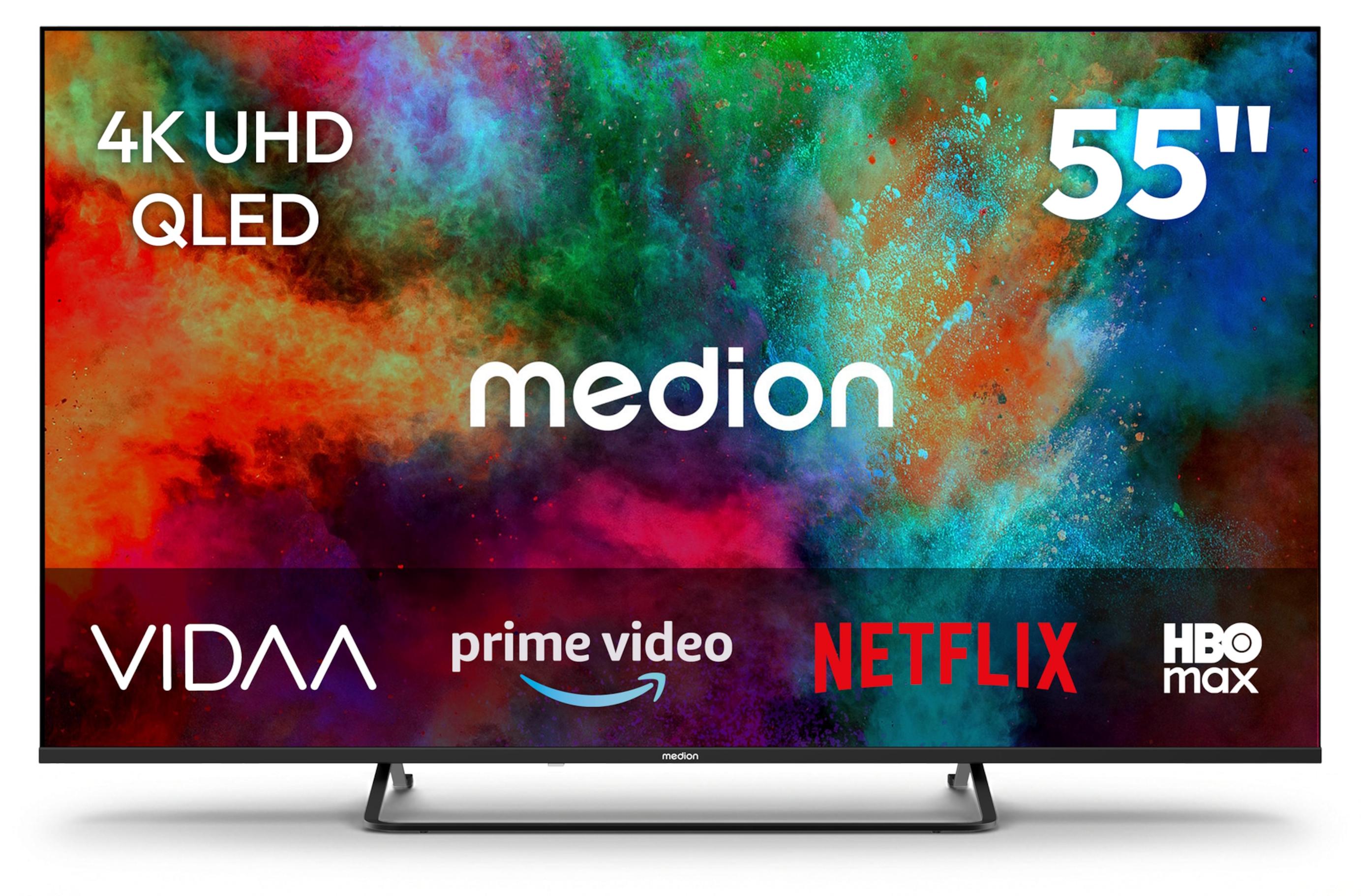 MEDION 138,8 cm (55 Zoll) QLED Fernseher (Smart-TV, Dolby Vision HDR, HBO Max, MagentaTV, Prime Video, Disney+, DAZN, Paramount+, Dolby Atmos, VIDAA Store, PVR, Bluetooth, MD 855602)