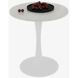 MODFU Beistelltisch Couchtisch rund Weiß 70x70x72 cm Kunstmarmor Tischplatte hohe Beine, minimalistisches Design, vielseitig für Wohn- und Essbereich