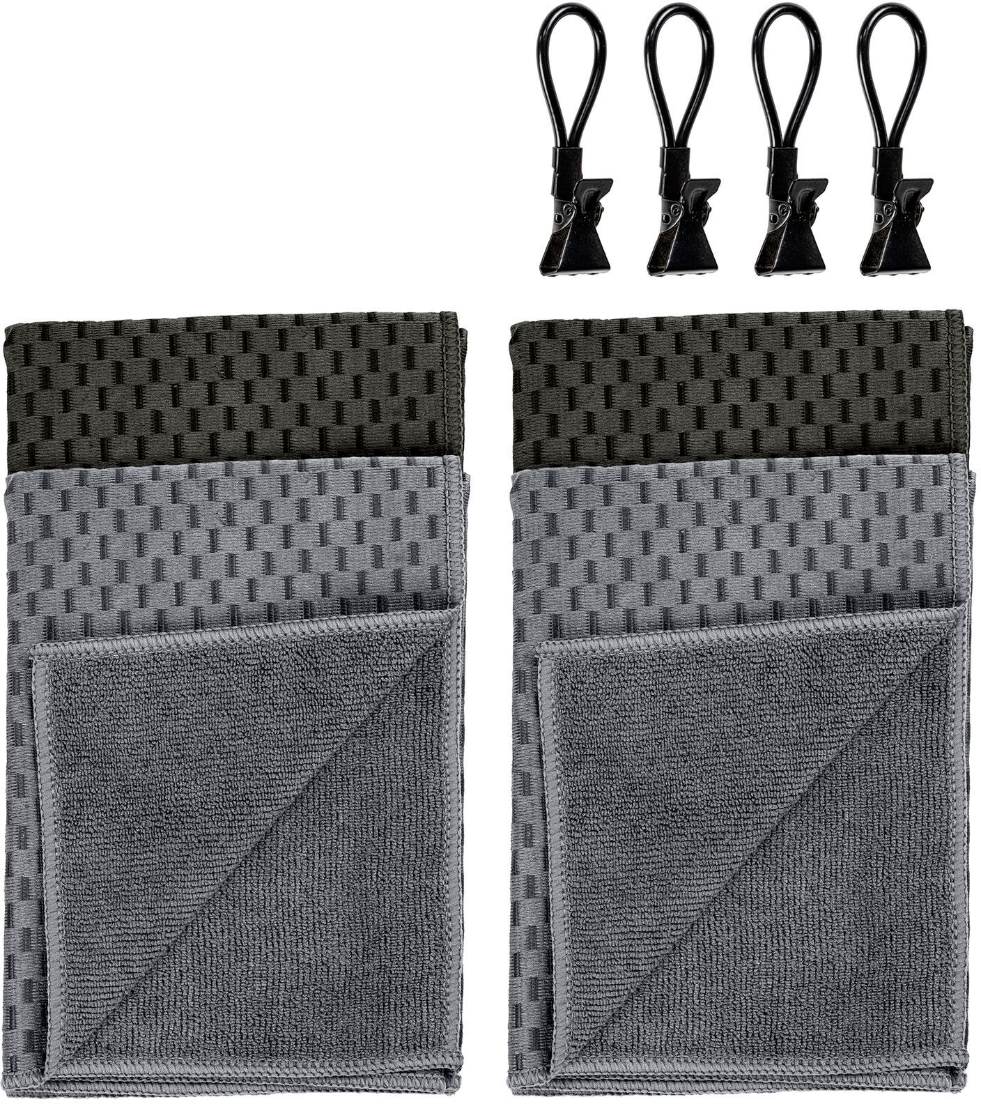 Geschirrtuch WENKO "Modell Miko mit Klemm-Ösen", schwarz (schwarz, grau), B:40cm L:60cm, Polyamid, Polyester, Geschirrtücher, Geschirrtuch, saugstark & schnell trocknend, zum Abtrocknen & Polieren, Metall-Clip