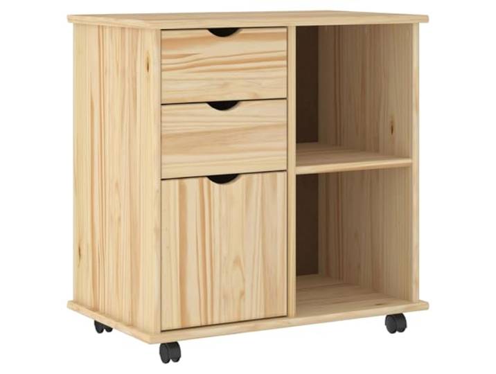 QINXIXINAIXI Rollschrank 63,5 x 39 x 65,5 cm Massivholz Kiefer Braun Minimalistischer Stil, mattes Finish, versenkte Griffe, Rollen für Mobilität, Regalbretter