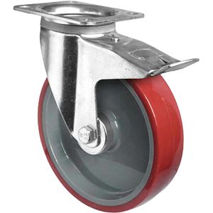 CASCOO Schwerlastrolle Serie N2U6, Lenkrolle, 200mm Ø, Polyurethan, Tragkraft 350kg, mit Bremse