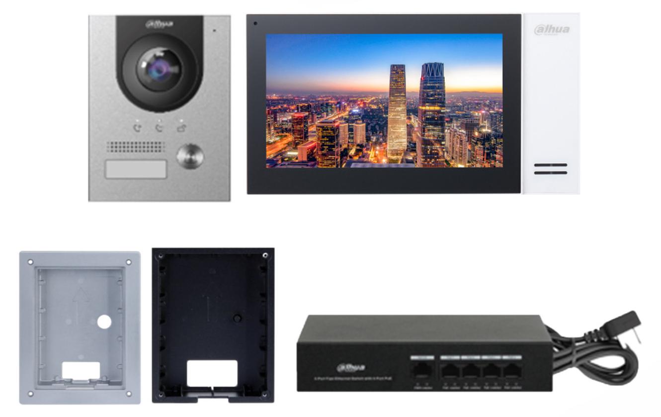 Dahua IP-Video-Gegensprechanlagen-Kit DHI-KTP01L(F) PoE 7'' Unterputzmonitor IP65