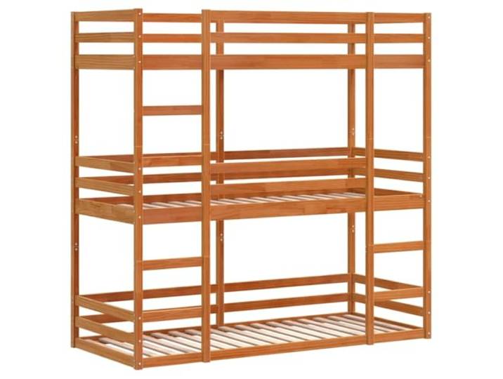 KTHLBRH Etagenbett 3-fach braun gewachst 75 x 190 cm Massivholz Kiefer Sicherheitsgitter 4 Seiten, praktische Leiter, umwandelbar in Einzelbetten, Lattenrost inklusive