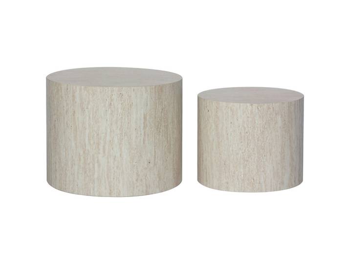 Mid.you Beistelltischset, Holzwerkstoff, 2-teilig, Travertinoptik, oval, 48x38x38.5 cm, Wohnzimmer, Wohnzimmertische, Satztische