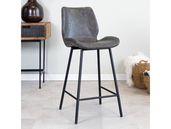 Tabouret de Bar - DIMEHOUSE - Beau - Gris - Métal - Simili cuir - Design contemporain