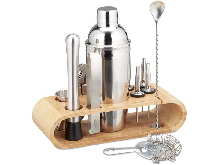 cocktail set - 11-delig - professioneel - shaker - barmaatje - zeef - rvs - zilver/natuur