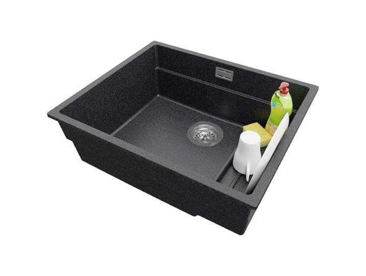 PRIMAGRAN Unterbauspüle ab 60er Unterschrank + Ablauf-Set, 56x47cm Set: Ablauf-Set (Siphon, Ablaufgarnitur, Überlauf) + Spülbecken 1 Becken - Prag Step, Anthrazit