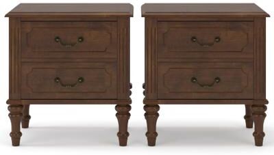 21.02'' 2-Piece Farmhouse Nightstand Set with 2 Drawer Wood Storage End Table with 4 Solid Wood Feet, Metal Handle