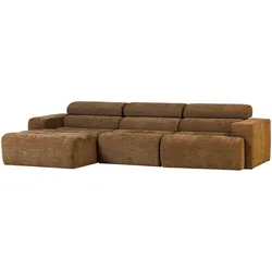 Ecksofa Novi aus Webstoff mit Melange-Effekt, modern, Karamellbraun, Chaiselongue links, verstellbare Nackenstütze