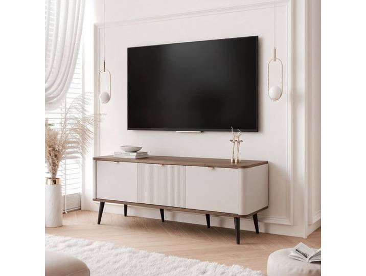 Meuble TV NAVANI - avec 3 portes - 130x40x52 cm - Cachemire/noyer