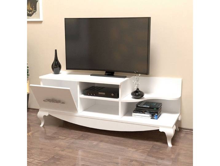 Meuble TV Rinaldo Dmora en Bois Mélaminé Blanc 130x45x51h cm