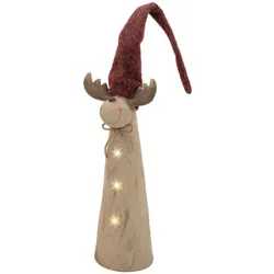 ECD Germany Weihnachtselch-Figur mit LED-Beleuchtung Weihnachtsdeko Innen LED-Rentier mit Mütze Weihnachtsfigur Batteriebetrieb Dekofigur Weihnachten