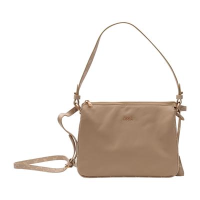 Schultertasche JOOP "roma noreen shoulderbag shz", Damen, Gr. B/H/T: 26cm x 19cm x 12cm, sesame, Lederimitat, Textil, Taschen Schultertasche, Damen Handtasche, Umhängetasche, Tragetasche mit Logoverzierung