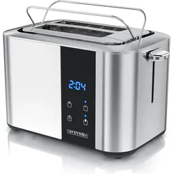 Arendo Toaster 2 Scheiben Edelstahl, Doppelwand, Brötchenaufsatz, Krümelschublade, Touchdisplay, 850 W, Toaster, Silber