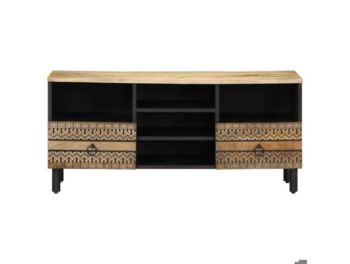 NEUF®Meuble de salon - BESTMEUBLE - Meuble TV - BANC TV - noir 100x33 5x46cm - bois massif manguier brut FR2313276
