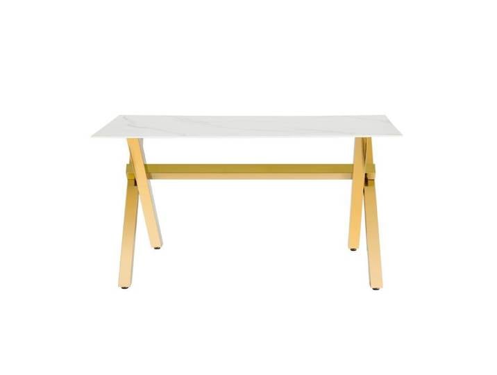 Table Repas IXE – Pied Gold & Verre Trempé – 150x90x75 cm