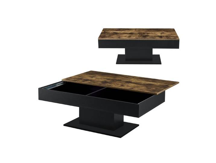 en.casa Couchtisch, »Lünen« mit aufziehbarer Tischplatte 40x110x60 cm Holzoptik/Schwarz