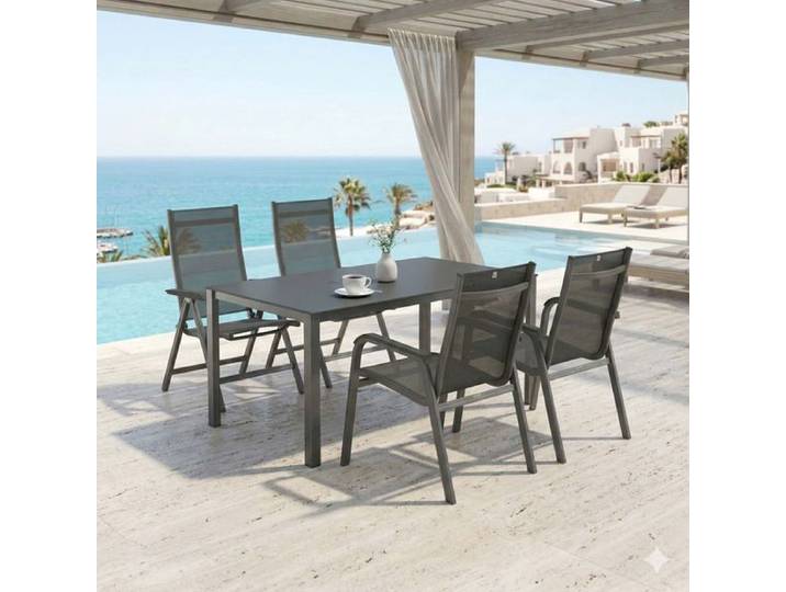Kettler Basic Plus Gartenmöbel-Set M (4 Plätze) Tisch 160x95cm Dunkelgrau