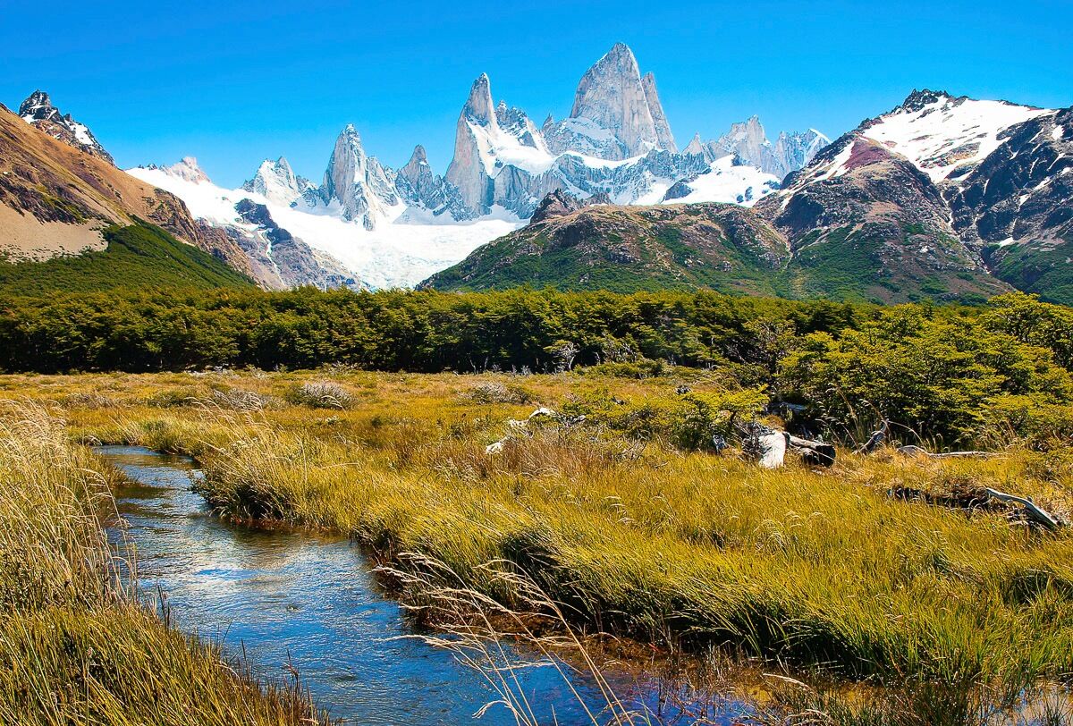 Fototapete PAPERMOON "Berge in Patagonien", bunt, B:2m L:1,49m, Vlies, Tapeten, Fototapete bunt B/L: 2m x 1,49m, Bahnen: 4 Stk.