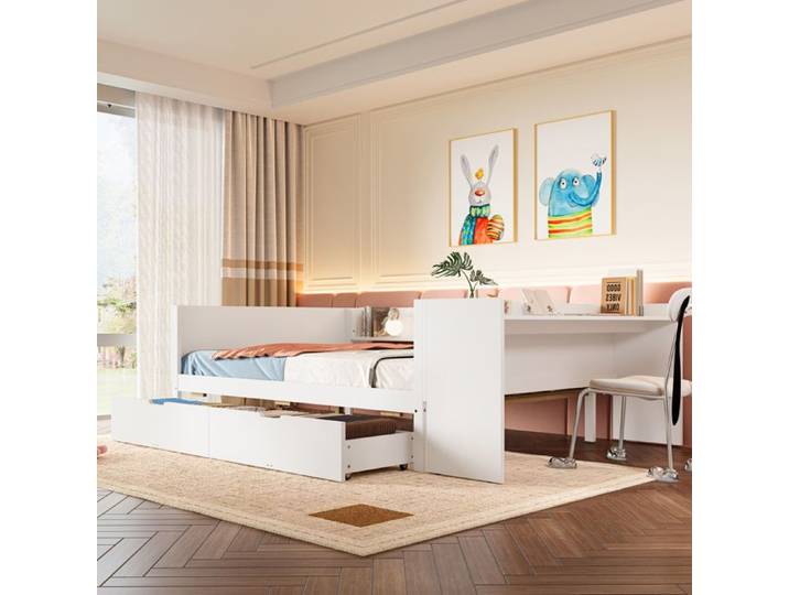 Lit double 140x200 avec bureau avec 2 tiroirs FloraGrace