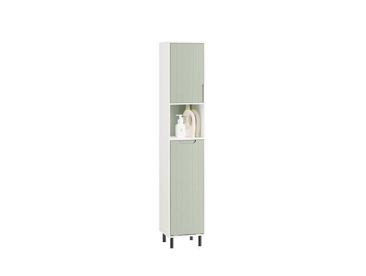 SoBuy Armoire de Salle de Bain 31x30x167 cm Meuble Colonne Mince avec Panier à Linge et Étagères Réglables Vert/Blanc