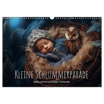 Kleine Schlummerparade: Babys und ihre kuscheligen Tierfreunde (Wandkalender 2027 DIN A3 quer), CALVENDO Monatskalender