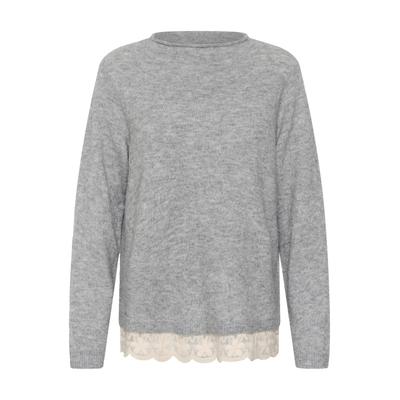 Strickpullover CULTURE "Damen Strickpullover CUverdie", Damen, Gr. M, grau (mid grau melange), Pullover Strickpullover
