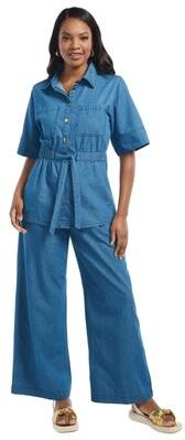 Masseys Chambray Top and Pant Set (Size 32W) Light Wash, Cotton