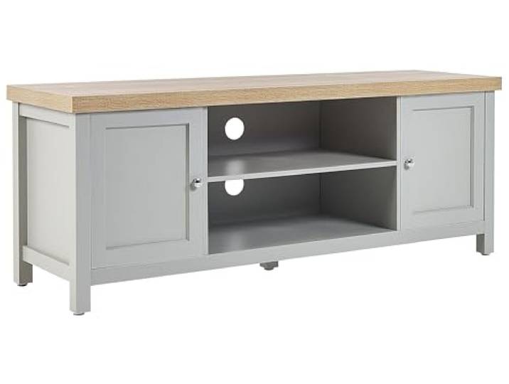 Beliani TV-Möbel Hellgrau Faserplatte 2 Türen TV-Lowboard mit Heller Holzwerkstoff, Grau, 6 Einlegeböden, Klassisch, Matt, 130 x 39 x 51 cm