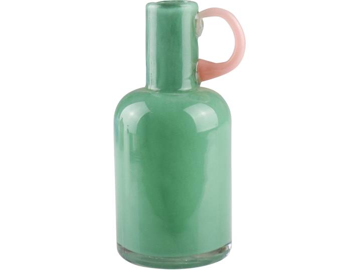 Dekovase AM DESIGN aus grünem Glas mit einem zarten rosa Griff , grün, B:7,7cm H:15,3cm, Glas, Vasen, Dekovase, modernes Design für Ihr Zuhause