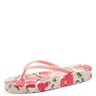 Zehentrenner TAMARIS, Damen, Gr. 42, rosa (rosa, fuchsia), Lederimitat, geblümt, kontrastfarbene Details, Schuhe Zehentrenner, Dianette, Sommerschuh, Pool Slide, Flat mit stylischen Print