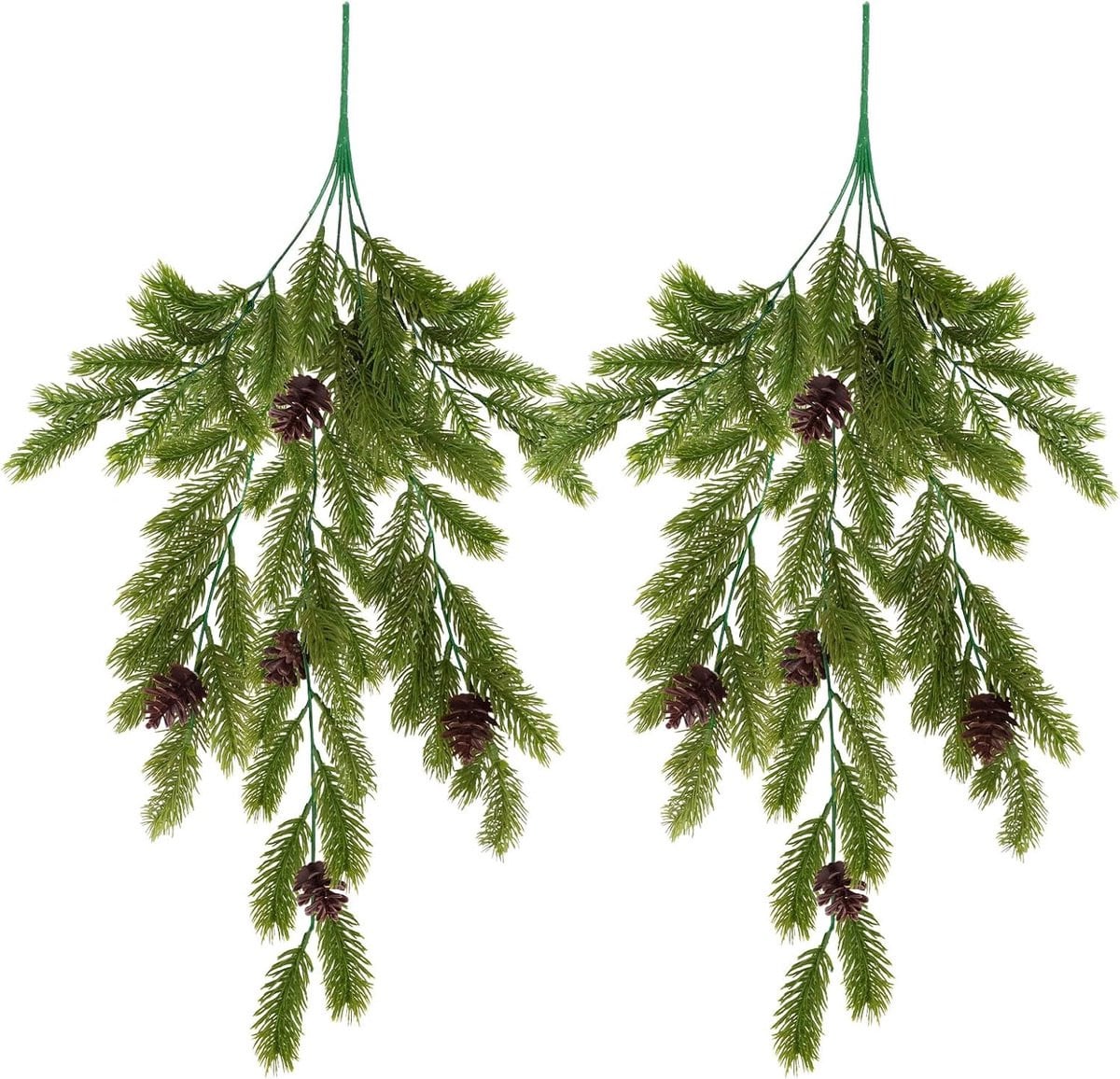 Set van 2 kunstdennentakken voor kerstdecoratie, groen, 74 cm