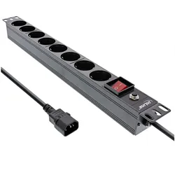INLINE 19" Steckdosenleiste, 8-fach Schutzkontakt, C14 Stecker, Überlastschutz
