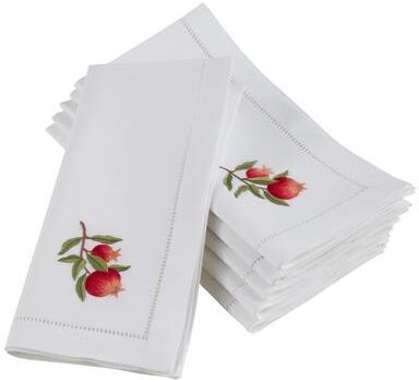 Saro Lifestyle Embroidered Pomegranate Branch Hemstitched Cotton Napkin (Set of 6)