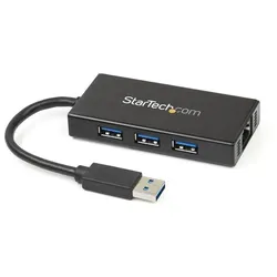 STARTECH USB 3.0 Hub, 3-port + Gb LAN, schwarz