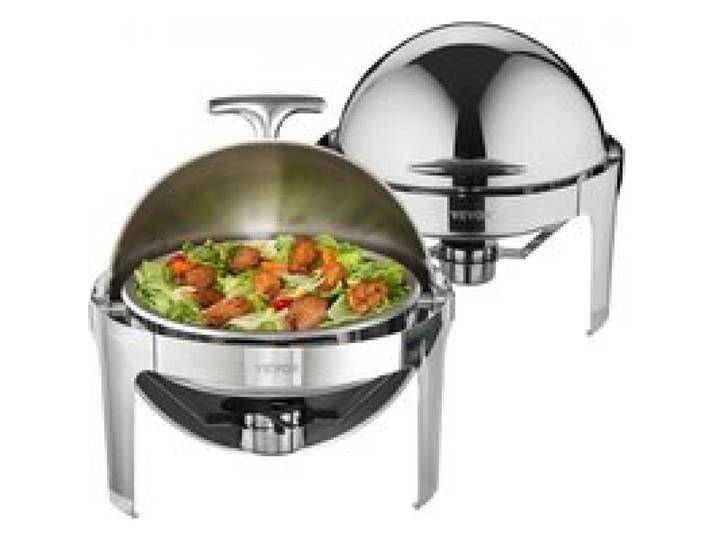 VEVOR Chauffe-Plat Lot de 2 Bacs Ronds de 5,5 L Buffet Chauffant à Combustible Réchaud Inox Alimentaire Récipient Maintient au Chaud Couvercle Enroulable Buffet en Libre-Service Hôtel Restauration