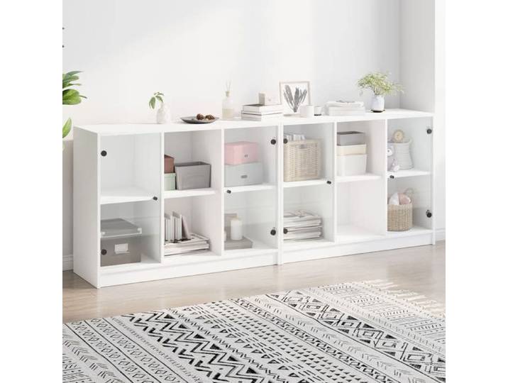 NEW 2026  Bibliothèque Classique Armoire de rangement pour salon avec portes blanc 204x37x75 cm bois d'ingénierie L4214