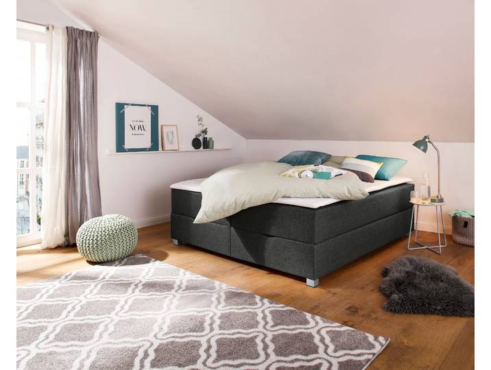 Boxbett, Struktur Fein, Anthrazit, 180×200 cm, Mit Bettkasten, Modern, Inosign