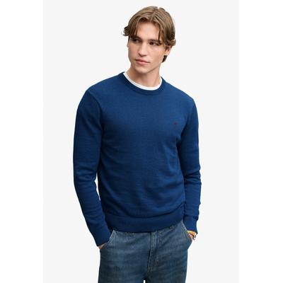 Rundhalspullover SUPERDRY "PREP ESSENTIAL COTTON JUMPER", Herren, Gr. XL, blau (pilot blau marl), Strick, Obermaterial: 100% Baumwolle, meliert, slim fit normal, Rundhals, Bündchen, Pullover Rundhalspullover, Baumwolle, slim fit