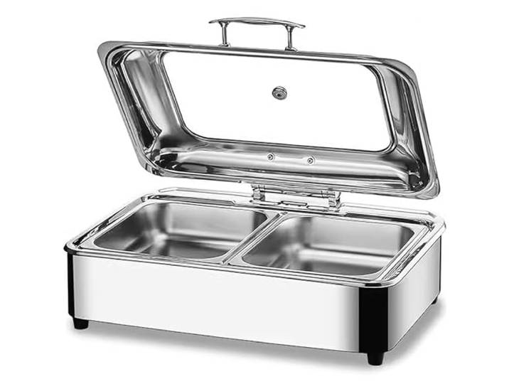 Chafing Dish Elektrisch, Edelstahl Speisewärmer Buffetwärmer Glasdeckel 9L Kommerziell Wärmebehälter für Essen - Einstellbarer Temperatur, Beste Wahl für Buffets und Partys